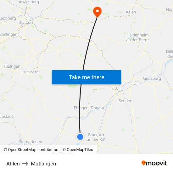 Ahlen to Mutlangen map