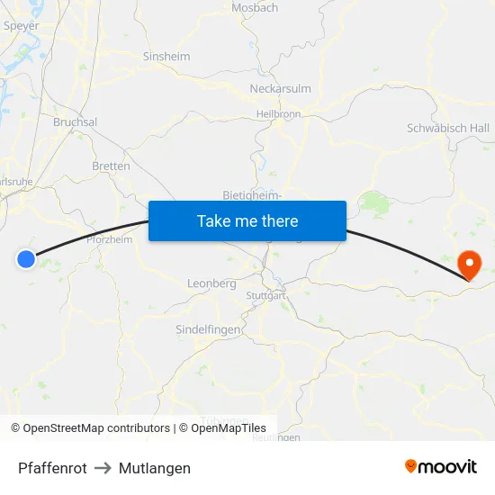 Pfaffenrot to Mutlangen map