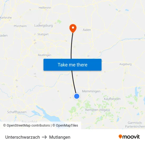 Unterschwarzach to Mutlangen map