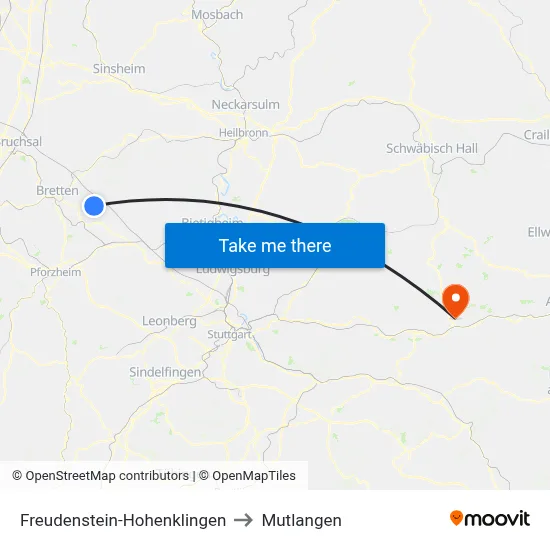 Freudenstein-Hohenklingen to Mutlangen map