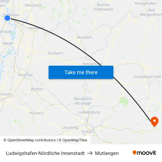 Ludwigshafen-Nördliche Innenstadt to Mutlangen map