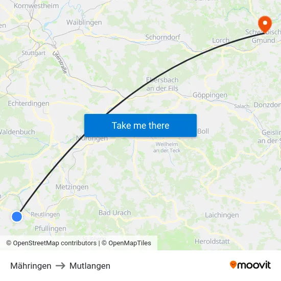 Mähringen to Mutlangen map