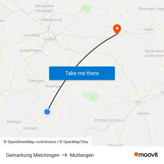 Gemarkung Melchingen to Mutlangen map