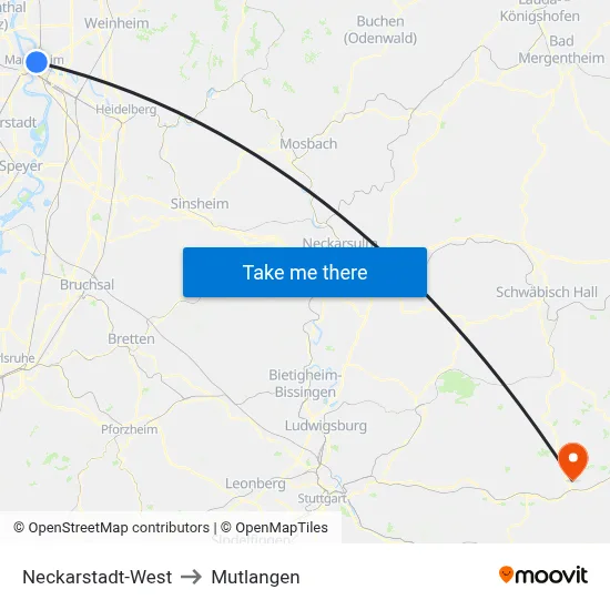Neckarstadt-West to Mutlangen map