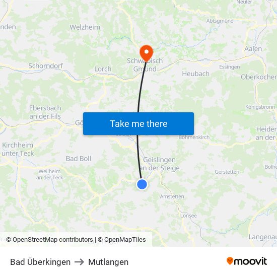 Bad Überkingen to Mutlangen map