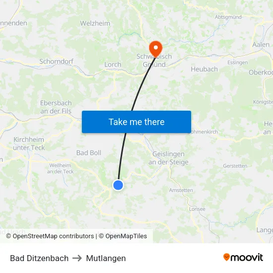 Bad Ditzenbach to Mutlangen map