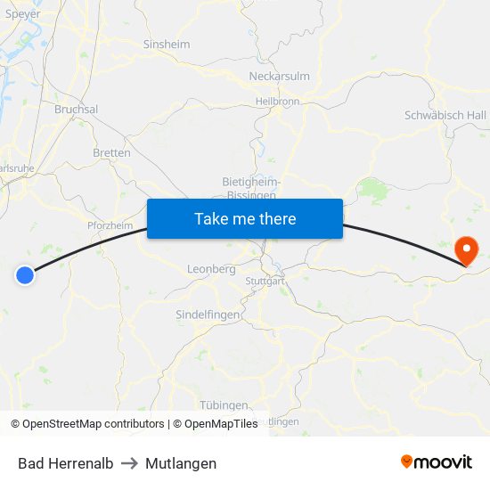 Bad Herrenalb to Mutlangen map