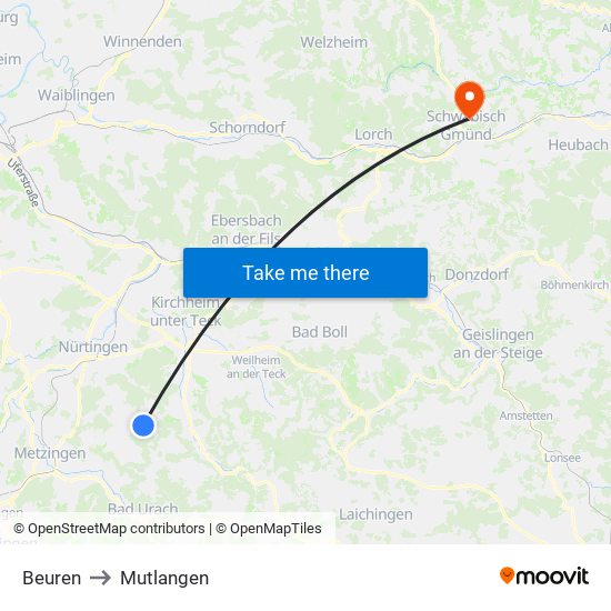 Beuren to Mutlangen map