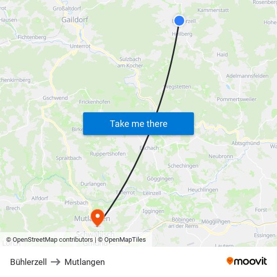 Bühlerzell to Mutlangen map