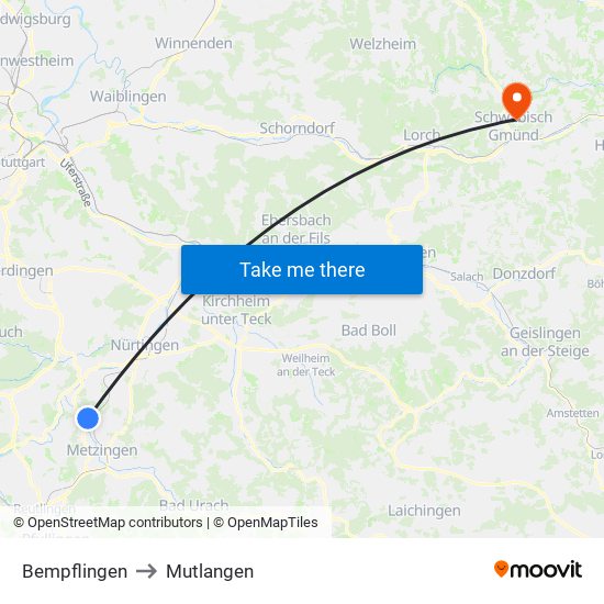 Bempflingen to Mutlangen map