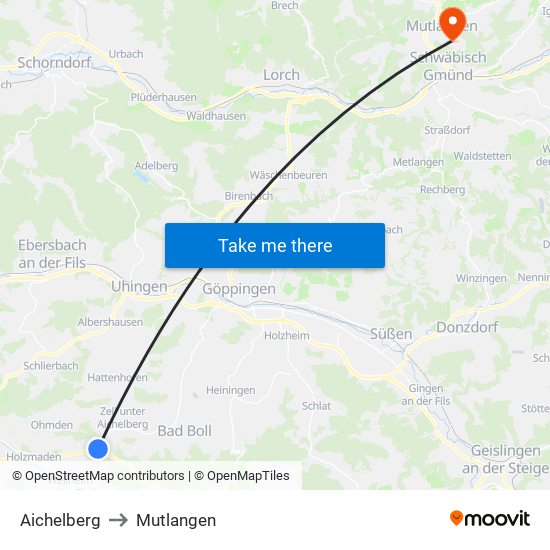 Aichelberg to Mutlangen map