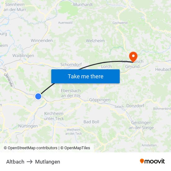 Altbach to Mutlangen map