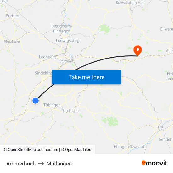 Ammerbuch to Mutlangen map