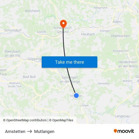 Amstetten to Mutlangen map