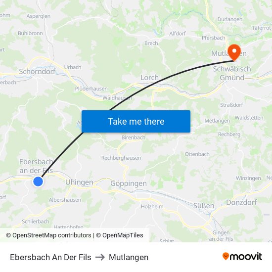 Ebersbach An Der Fils to Mutlangen map