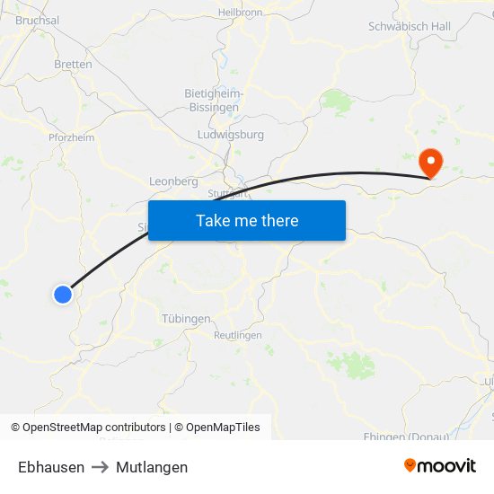 Ebhausen to Mutlangen map