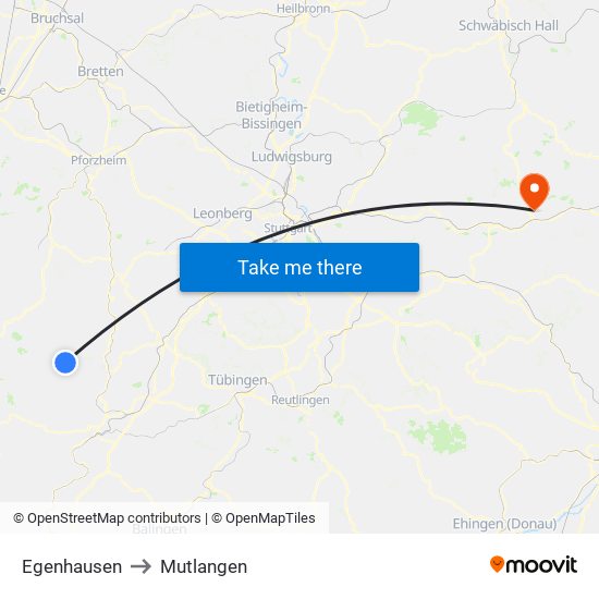 Egenhausen to Mutlangen map