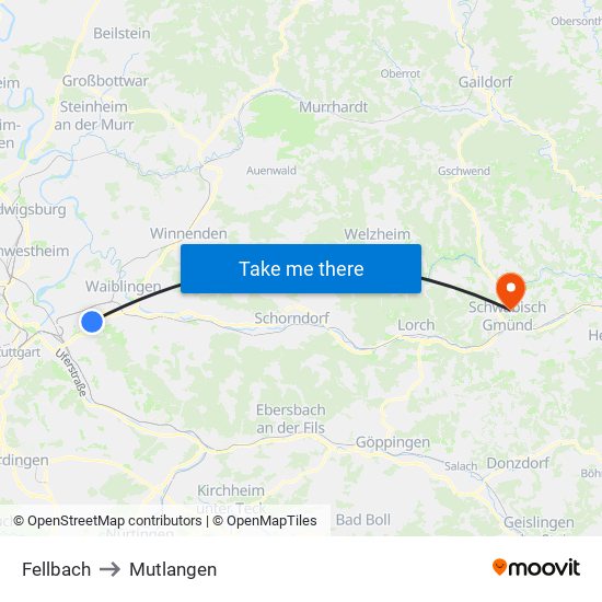 Fellbach to Mutlangen map
