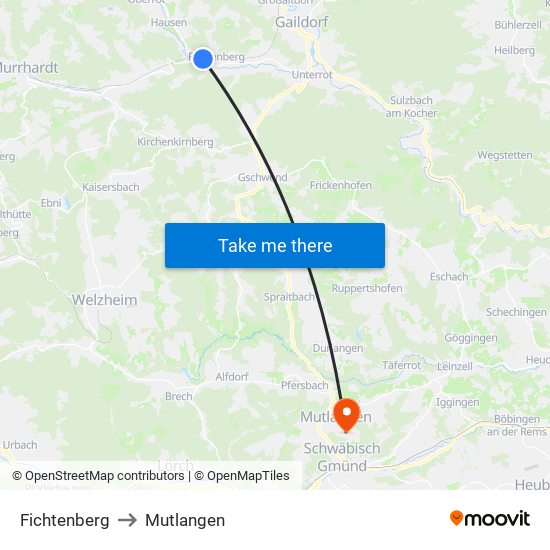 Fichtenberg to Mutlangen map