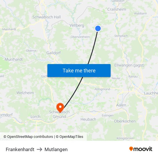 Frankenhardt to Mutlangen map