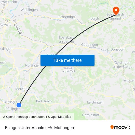 Eningen Unter Achalm to Mutlangen map