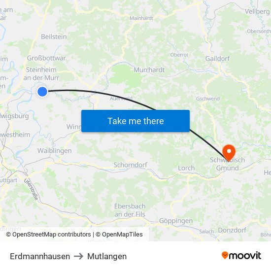 Erdmannhausen to Mutlangen map