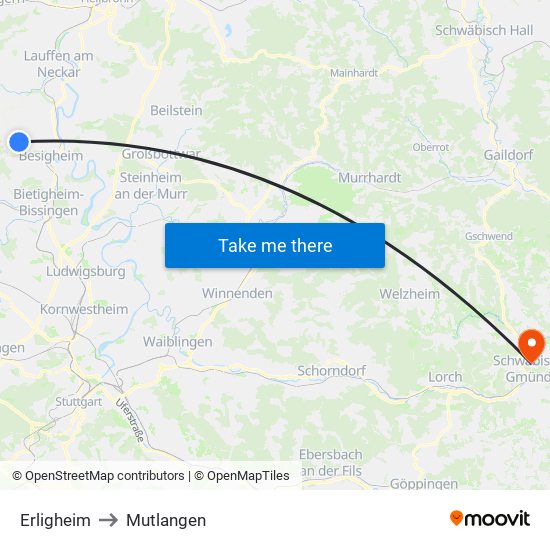 Erligheim to Mutlangen map