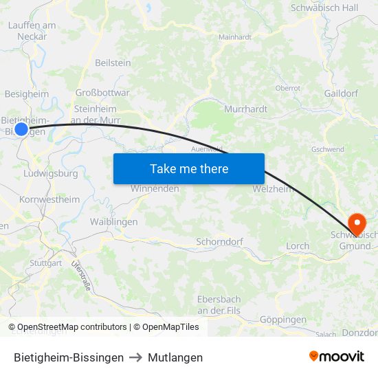 Bietigheim-Bissingen to Mutlangen map