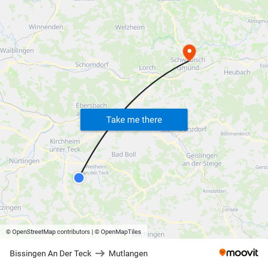 Bissingen An Der Teck to Mutlangen map