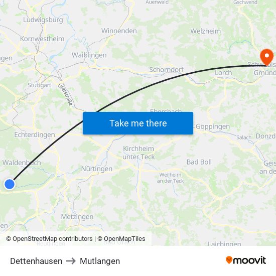 Dettenhausen to Mutlangen map