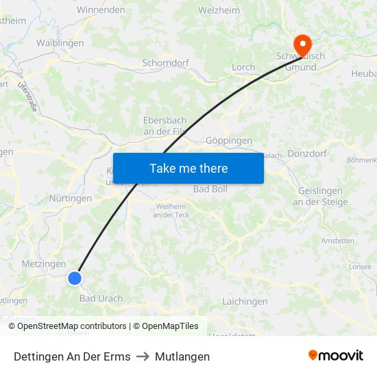 Dettingen An Der Erms to Mutlangen map