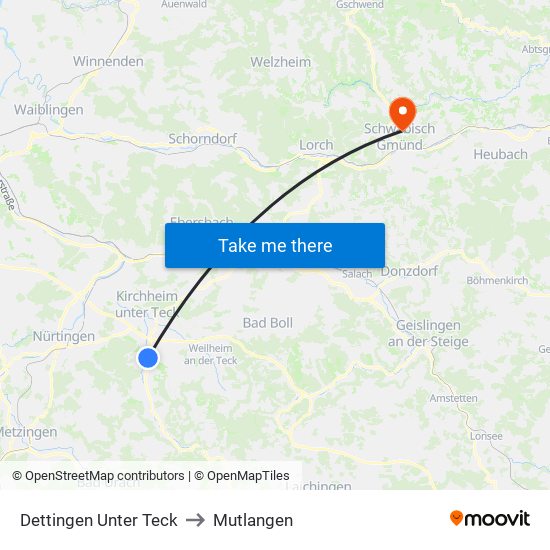 Dettingen Unter Teck to Mutlangen map