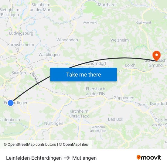 Leinfelden-Echterdingen to Mutlangen map