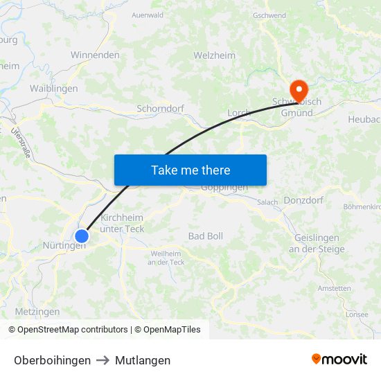 Oberboihingen to Mutlangen map