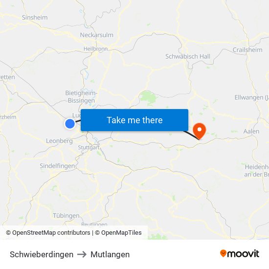 Schwieberdingen to Mutlangen map