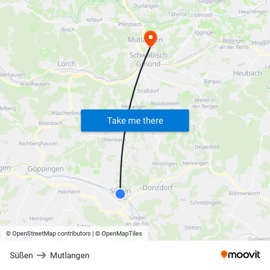 Süßen to Mutlangen map