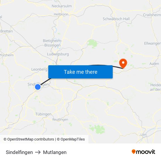 Sindelfingen to Mutlangen map