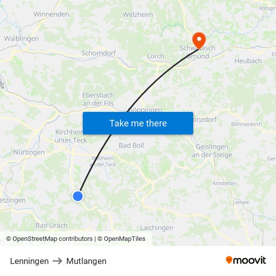 Lenningen to Mutlangen map