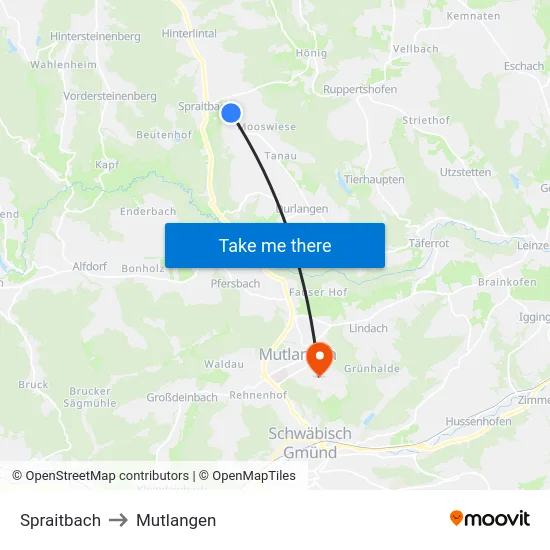 Spraitbach to Mutlangen map