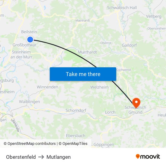 Oberstenfeld to Mutlangen map