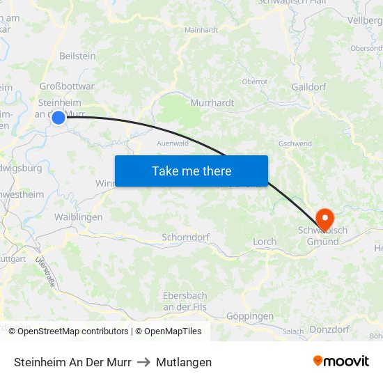 Steinheim An Der Murr to Mutlangen map