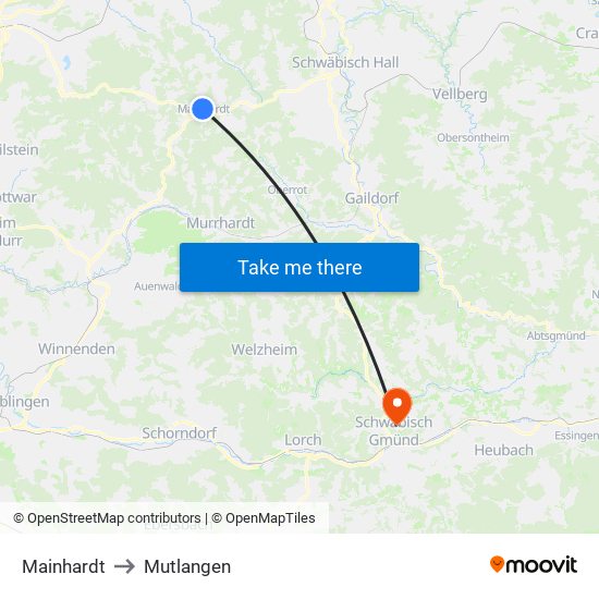 Mainhardt to Mutlangen map