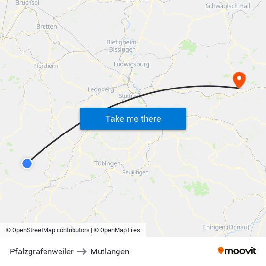 Pfalzgrafenweiler to Mutlangen map