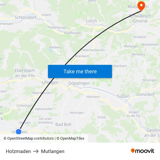 Holzmaden to Mutlangen map