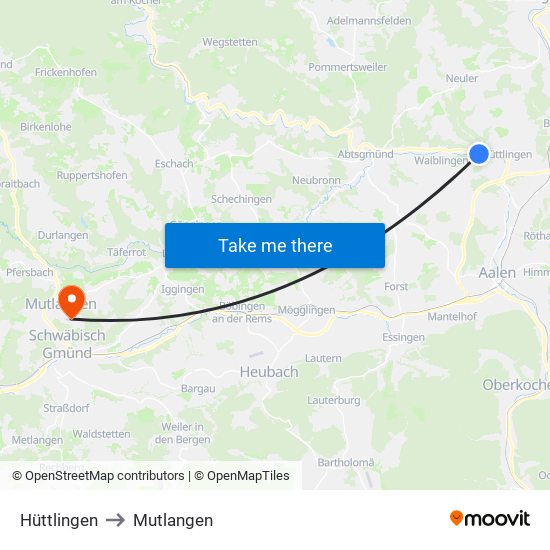 Hüttlingen to Mutlangen map