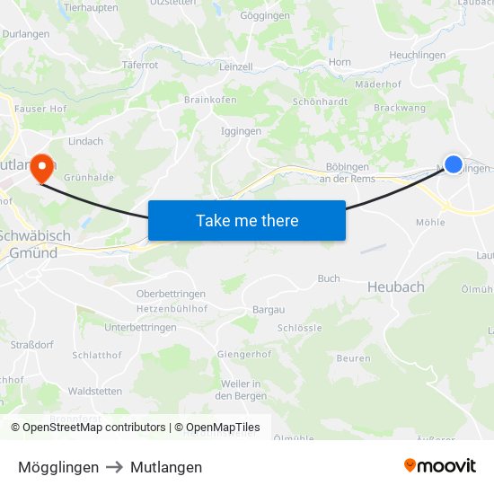 Mögglingen to Mutlangen map