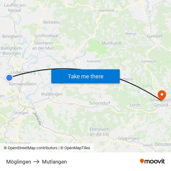 Möglingen to Mutlangen map