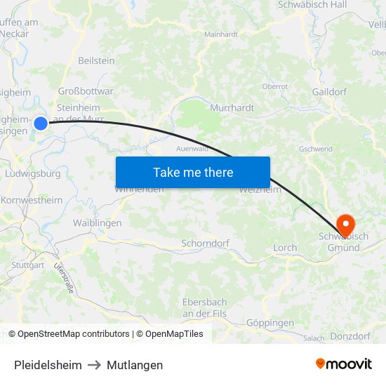 Pleidelsheim to Mutlangen map