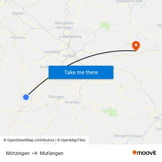 Mötzingen to Mutlangen map