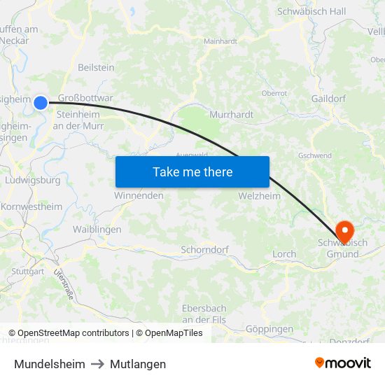 Mundelsheim to Mutlangen map